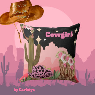 Almofada Cowgirl, Cactus, Boots, Chapéu