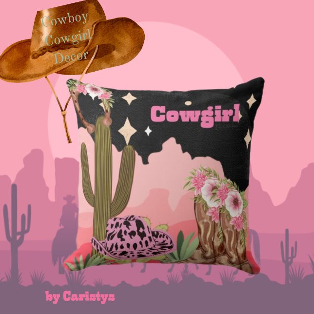 Almofada Cowgirl, Cactus, Boots, Chapéu (Criador carregado)