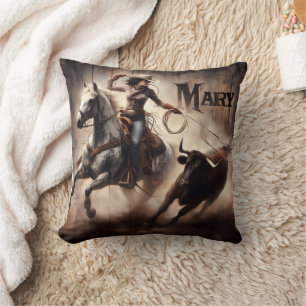 Almofada Cowgirl Roping Bull no evento Rodeo
