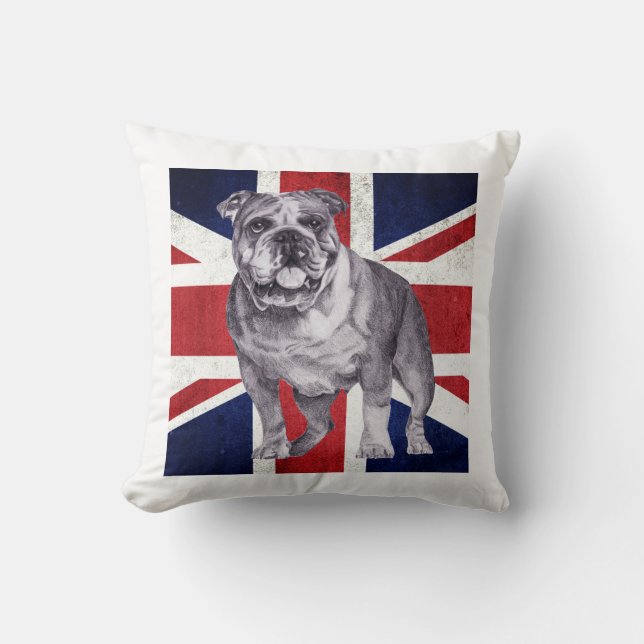 Almofada Coxim britânico de Union Jack do buldogue pela (Frente)