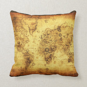 Almofada Coxim da decoração do mapa do mundo do ouro velh