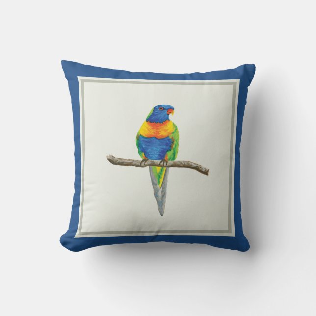 Almofada Coxim de Lorikeet do arco-íris - Aquarela original (Frente)