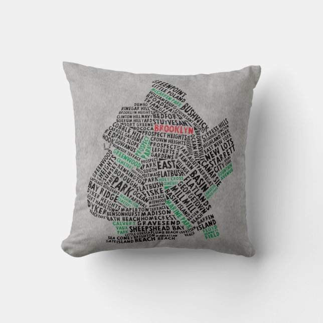 Almofada Coxim do mapa da tipografia de Brooklyn NYC (Frente)
