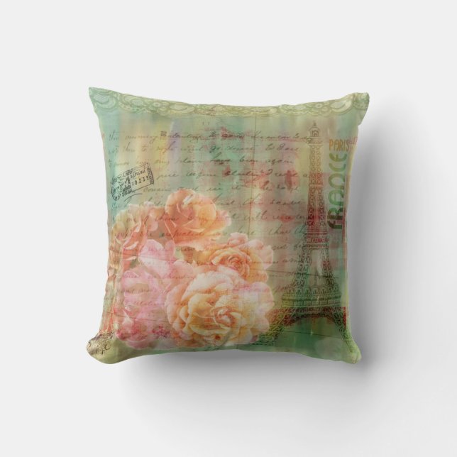 Almofada coxim do verde prudente com elementos collaged (Frente)