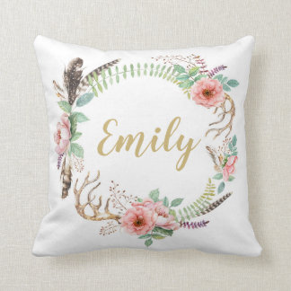 Almofada Coxim personalizado da aguarela grinalda floral