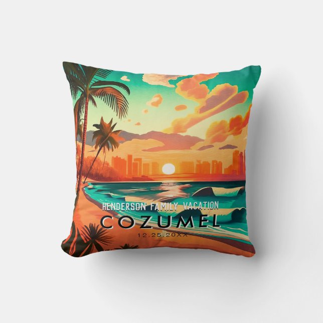 Almofada Cozumel Mexico Palm Tree Souvenir (Frente)