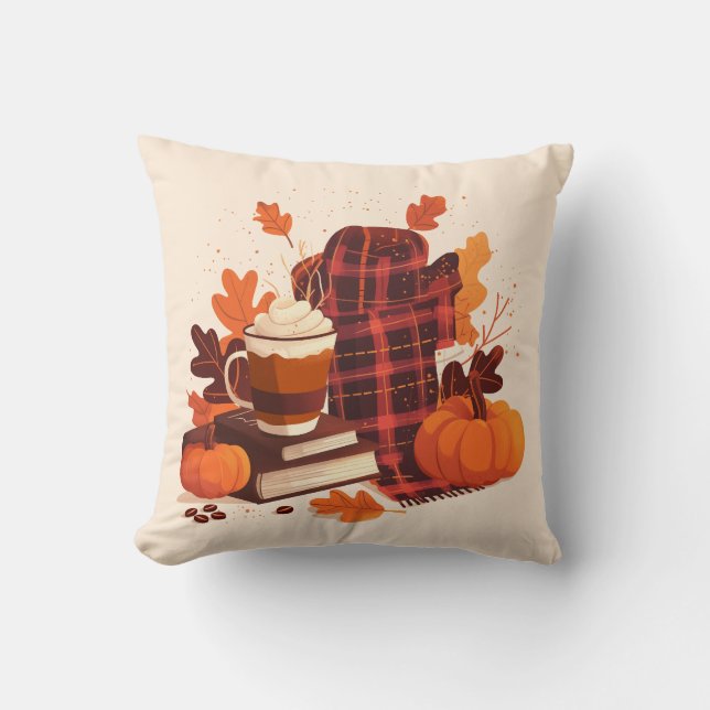 Almofada Cozy Autumn - Queda Decor com Pumpkins e livros - (Frente)