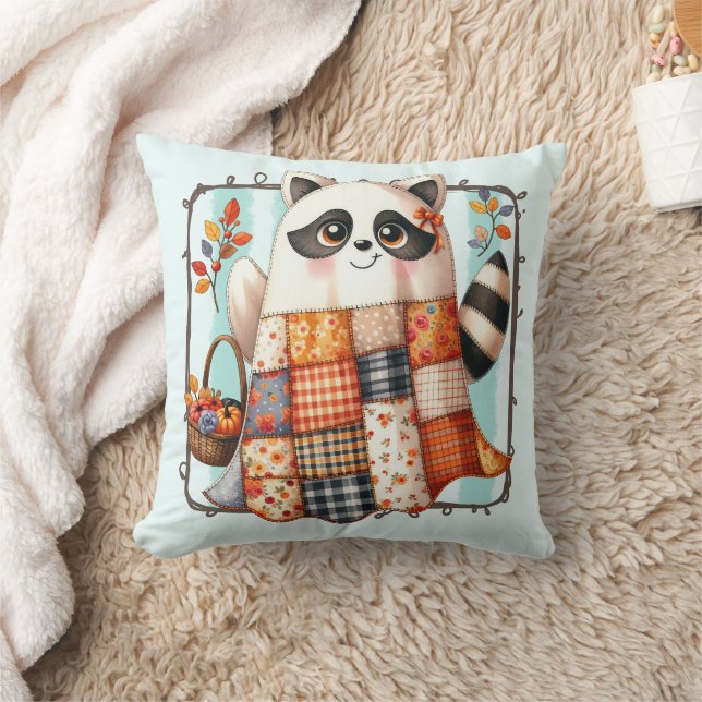 Almofada Cozy Autumn Raccoon Patchwork Quilt (Cobertor)