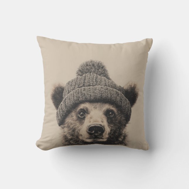 Almofada Cozy Bear in Beanie - Cute Winter Animal  (Frente)