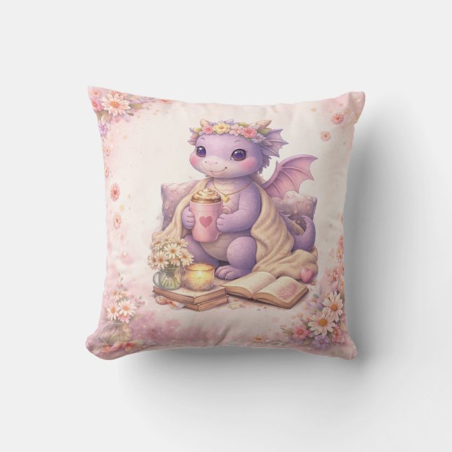 Almofada Cozy Bookish Mom Dragon Coffee Throw Pillow (Frente)