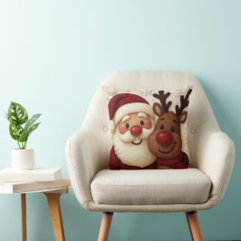 Almofada Cozy Christmas Santa & Reindeer Throw Pillow