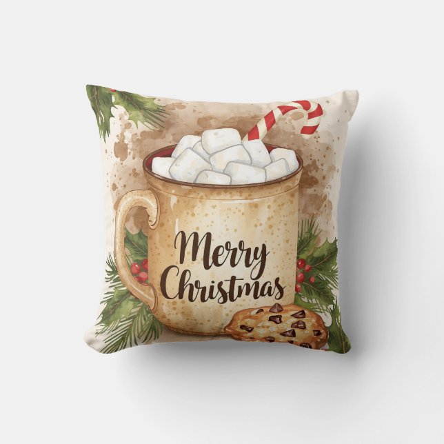 Almofada Cozy cocoa merry christmas holly cookie warm (Frente)