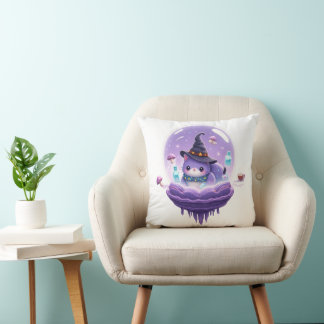 Almofada Cozy Cosmic Witch Cat Galaxy Throw Pillow