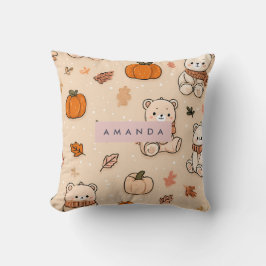 Almofada Cozy Fall Autumn Pumpkin & Teddy Bear