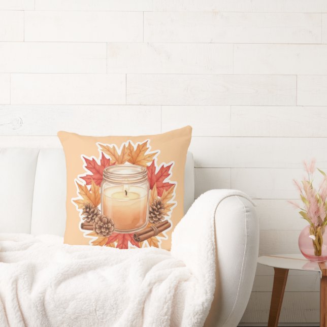 Almofada Cozy Fall Candle with Maple Leaves | Autumn Design (Sofá)