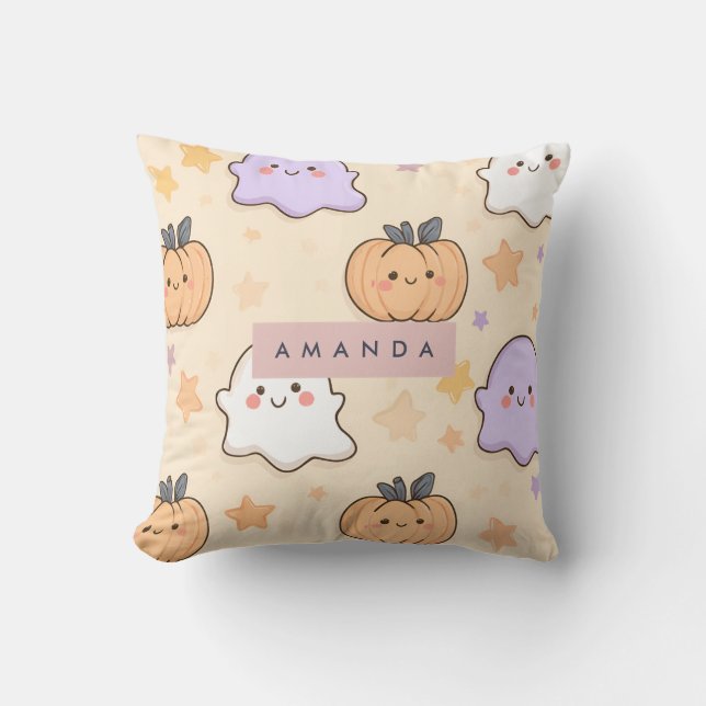 Almofada Cozy Fall Halloween Ghost Pumpkin Personalizado (Frente)