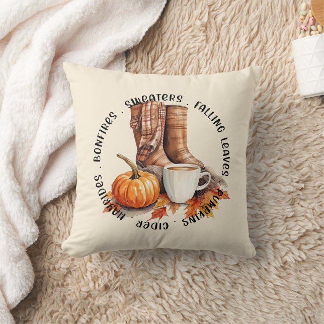 Almofada Cozy Fall Vibes - Boots, Pumpkin Spice, Bonfire (Cobertor)