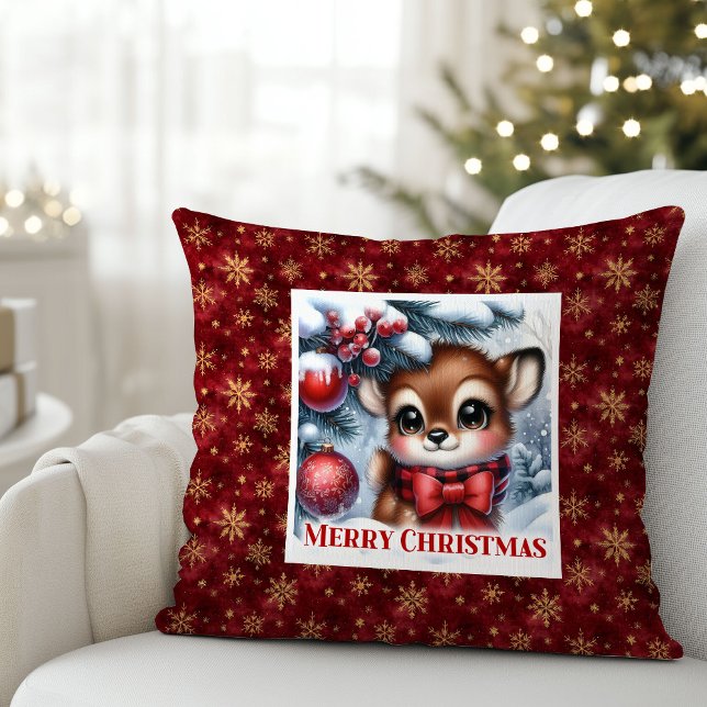 Almofada Cozy Fawn Christmas Pillow Gift for Kids Snowy  (Cozy Fawn Christmas Pillow Gift for Kids Snowy Decor)