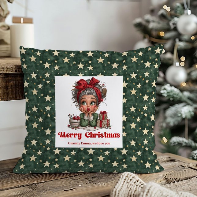 Almofada Cozy Holiday Grandma Pillow Funny Cartoon Style (Whimsical Christmas Grandma Art Festive Pillow)