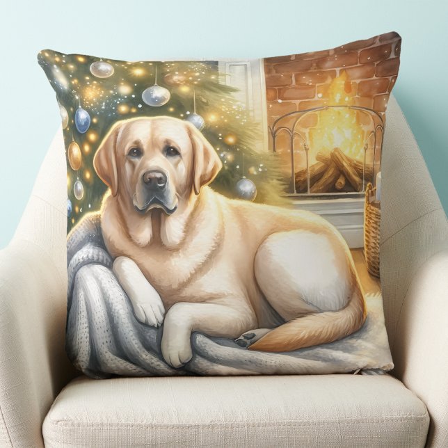 Almofada Cozy Labrador Retriever Christmas Yellow (Criador carregado)