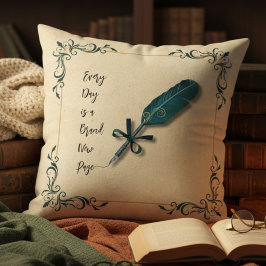 Almofada Cozy Literary Quill Script Reading Nook Decor