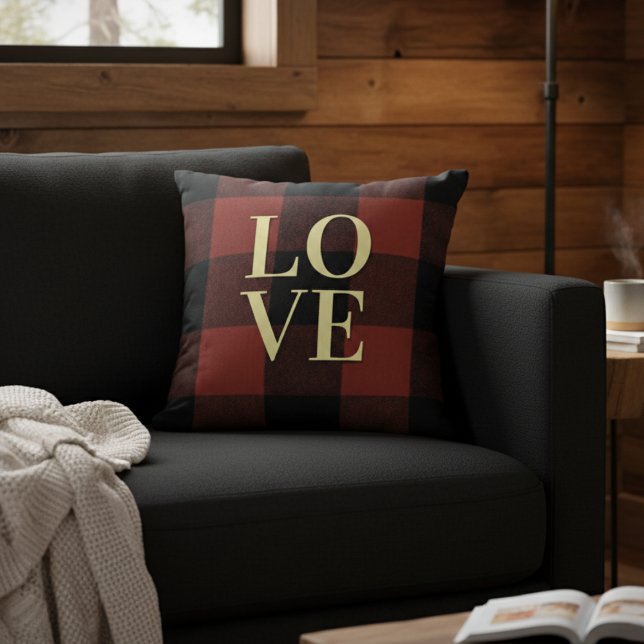 Almofada Cozy Love: Red and Black Xadrez Flannel Design (Criador carregado)