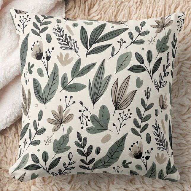 Almofada Cozy Minimalist Botanical Leaf Pattern (Criador carregado)