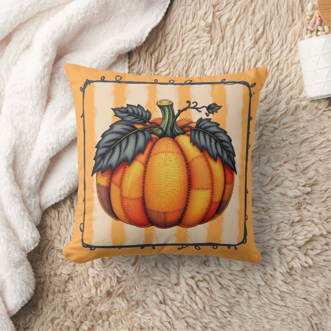 Almofada Cozy Patchwork Pumpkin - Outono Farmhouse Quilt (Cobertor)