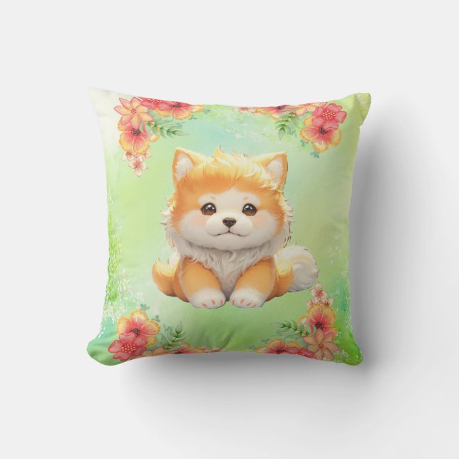 Almofada Cozy Puppy com flores florescentes Arte Aquecedora (Frente)