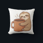 Almofada Cozy Sloth Coffee Throw Pillow<br><div class="desc">Cuddle up with this soft sloth pillow. Perfect for adding a cozy vibe to your living room, bedroom, or reading nook.</div>
