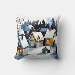 Almofada Cozy Winter Village Watercolor Christmas