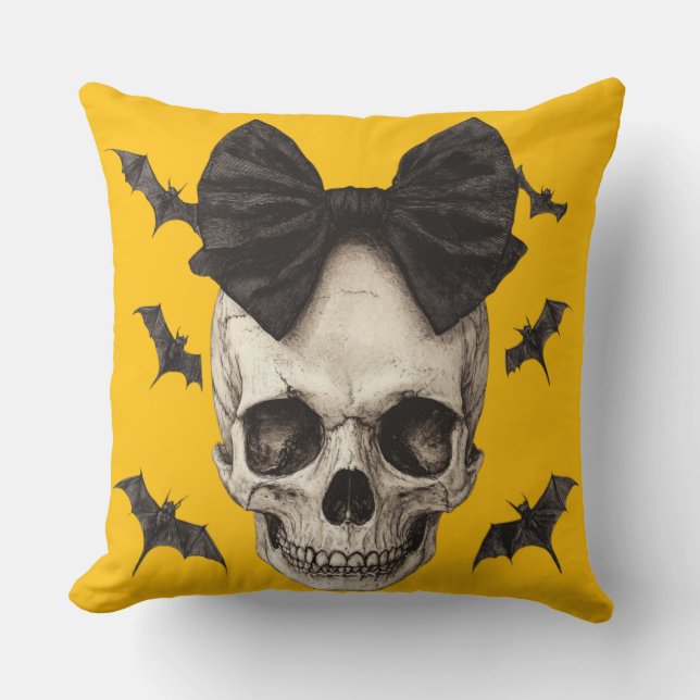 Almofada 🦇 Crâne Gothique avec Noeud (Frente)