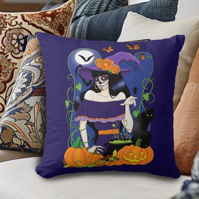 Almofada Crânio de Açúcar de Bruxas do Halloween (Criador carregado)