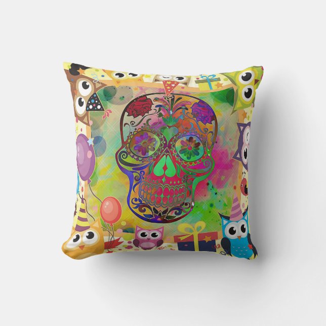 Almofada Crânio de Calavera do mexicano no coxim colorido (Frente)