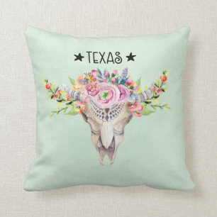 Almofada Crânio De Vaca Do Texas Boho Com Flores Trendência
