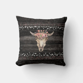 Almofada Crânio de Vaca Floral Rústico Boho Chic Glamour Co
