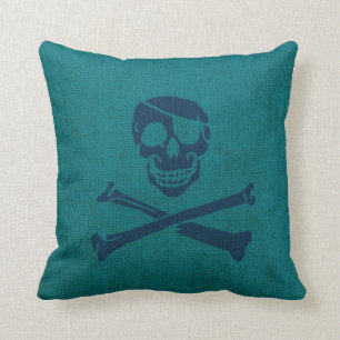 Almofada Crânio e Crossbones do pirata no azul do verde do