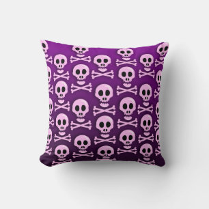 Almofada Crânio Roxo Sassado Crossbones Arte Diversão