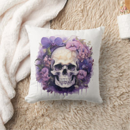 Almofada Crânios e flores de cor da água