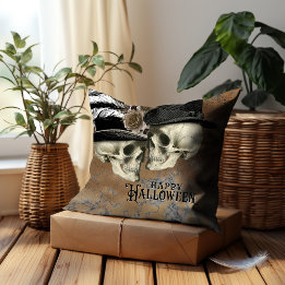 Almofada Crânios Góticos no Chapéu Vintage Halloween