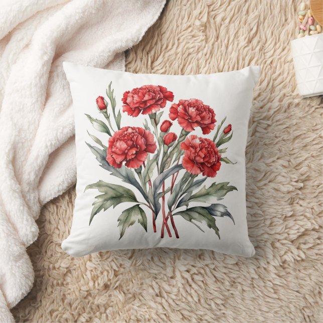 Almofada Cravos Vermelhos Flores Florais Aquarela (Cobertor)