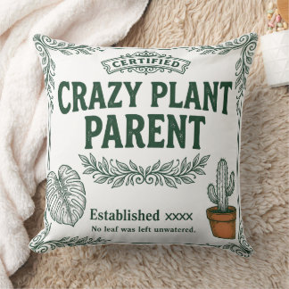 Almofada Crazy Plant Parent · Botanical Humor Art