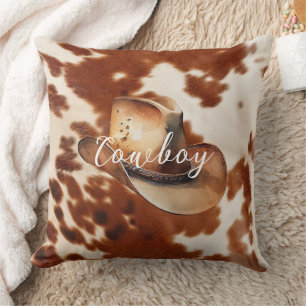 Almofada Cream Brown Cowhide Cowboy Hat