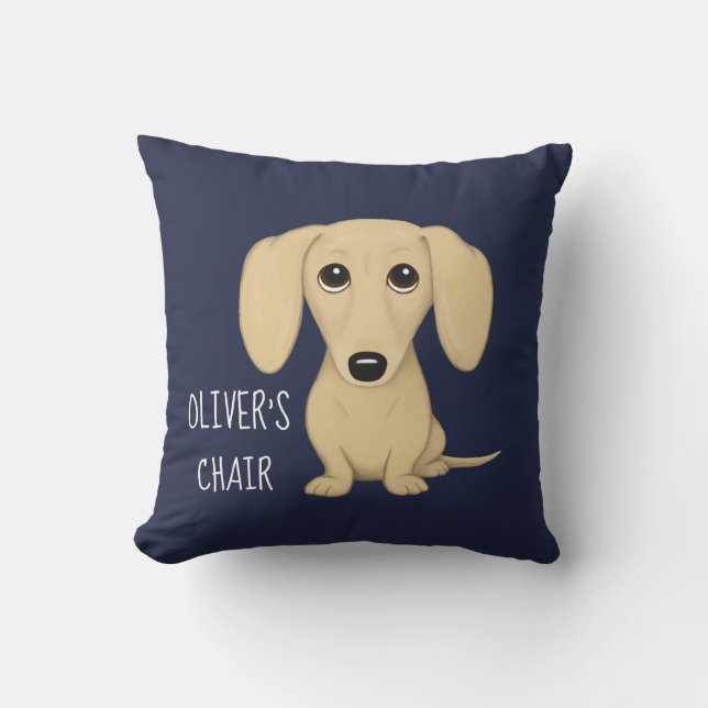 Almofada Cream Dachshund Cartoon Wiener Dog Personalizado (Frente)