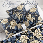 Almofada Cream Floral Peony Azul<br><div class="desc">Lindos padrões florais azuis e creme de peônias de creme. Perfeito para qualquer decoração.</div>