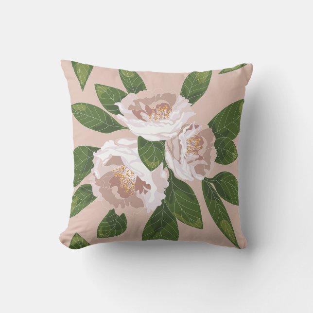 Almofada Cream Garden Harmony: Camellias e Greenery (Frente)