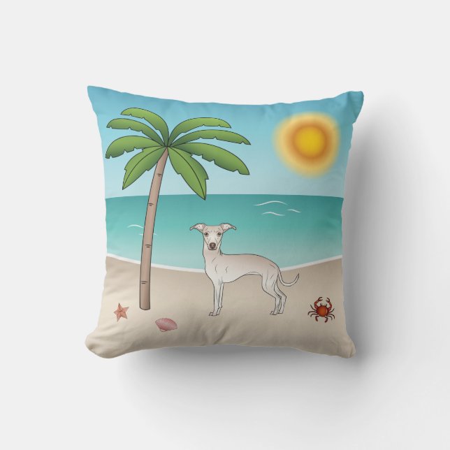 Almofada Cream - Greyhound Italiano Na Praia Tropical De Ve (Frente)