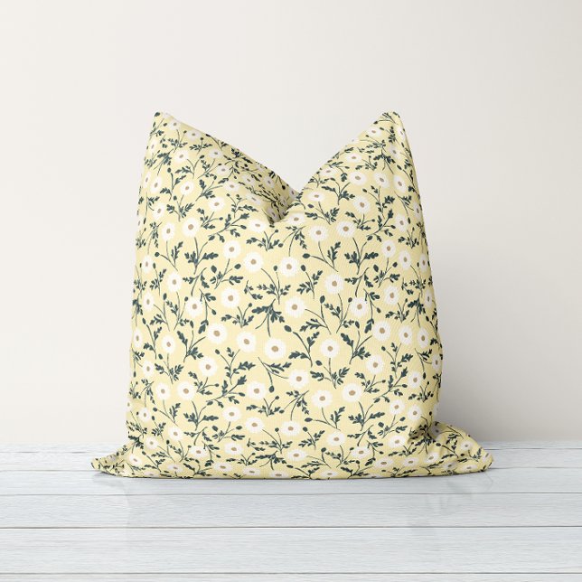 Almofada Creme Amarelo Manteiga Moderno Padrão de Daisy da  (Criador carregado)