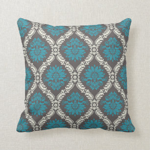Almofada creme azul turquesa e damasco marrom