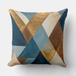 Almofada Creme de bronze azul e abstrato geométrica dourada